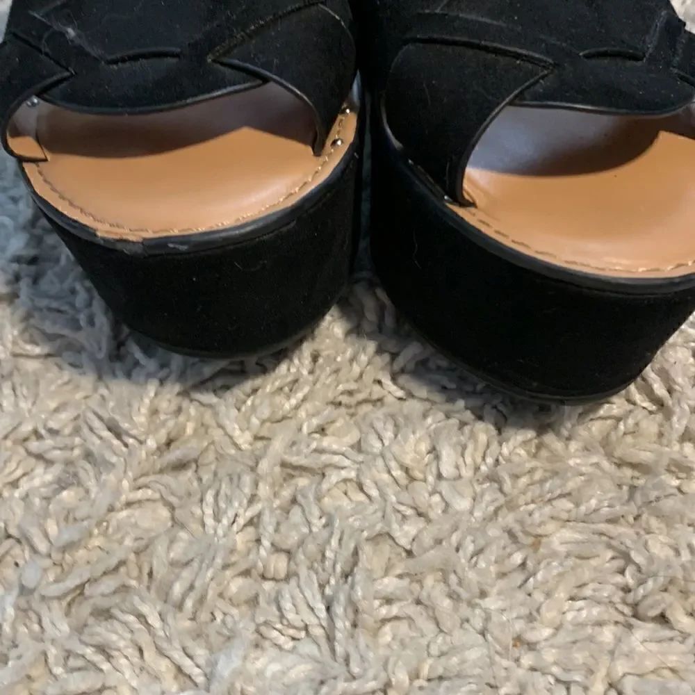 Franco Sarto GUC black suede like open toe platform sandals Size 6 - Picture 5 of 8